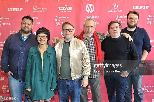 Producer Clinton Trucks, Charlyne Yi, director Bobcat Goldthwait, Barry Crimmins, Kevin Meaney and producer Charlie Fonville arrive at "Call Me...