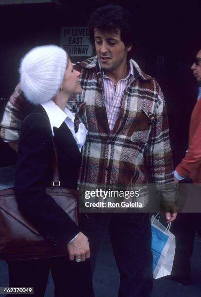 Actor Sylvester Stallone and wife Sasha Czack on April 12, 1978 shopping on Rodeo Drive in Beverly Hills, California.