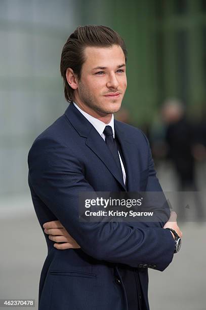 Gaspard Ulliel attends the Chanel show as part of Paris Fashion Week Haute Couture Spring/Summer 2015 at the Grand Palais on January 27, 2015 in...