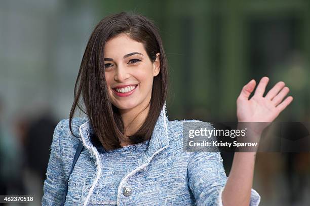 Razane Jammal attends the Chanel show as part of Paris Fashion Week Haute Couture Spring/Summer 2015 at the Grand Palais on January 27, 2015 in...