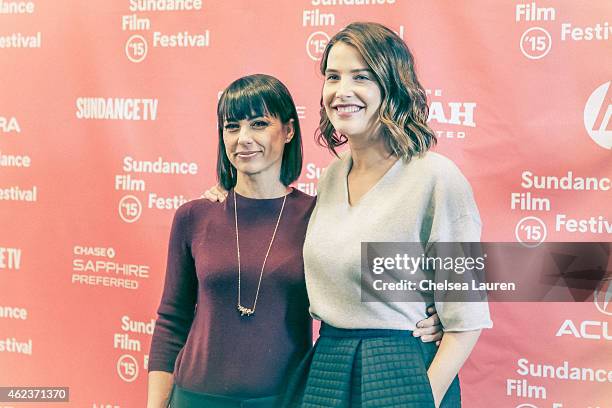 Actresses Constance Zimmer and Cobie Smulders arrive at the 'Results' premiere during the 2015 Sundance Film Festival on January 27, 2015 in Park...