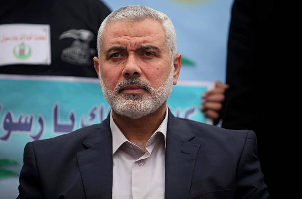 Senior Hamas leader Ismail Haniyeh gives a speech during a military parade of Ezzedin al-Qassam Brigades, the armed wing of Hamas movement, in Gaza...