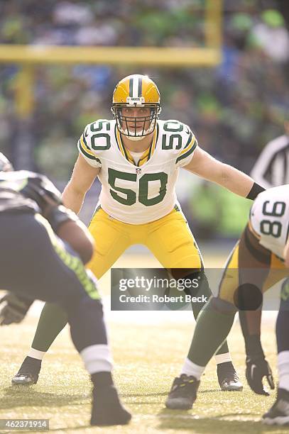 Playoffs: Green Bay Packers A.J. Hawk on field during game vs Seattle Seahawks at CenturyLink Field. Seattle, WA 1/18/2015 CREDIT: Robert Beck