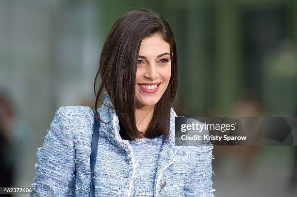 Razane Jammal attends the Chanel show as part of Paris Fashion Week Haute Couture Spring/Summer 2015 at the Grand Palais on January 27, 2015 in...