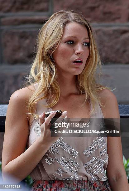 Blake Lively is seen on the set of "Gossip Girl" on August 02, 2012 in New York City.