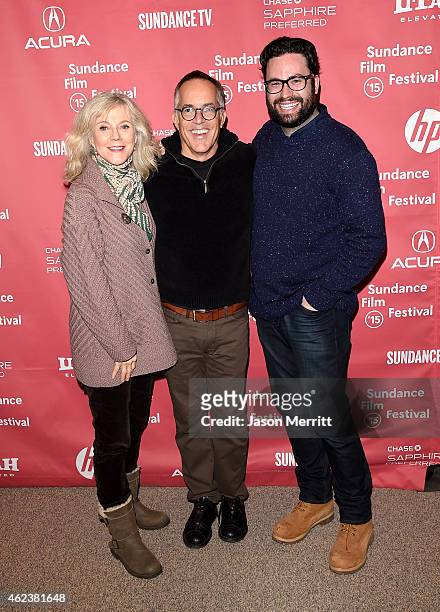 Actress Blythe Danner, Sundance Film Festival Director John Cooper and director Brett Haley attend the "I'll See You In My Dreams" premiere during...