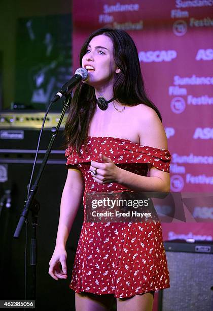 Musician Rainey Qualley performs onstage at the Sundance ASCAP Music Cafe during the 2015 Sundance Film Festival on January 27, 2015 in Park City,...