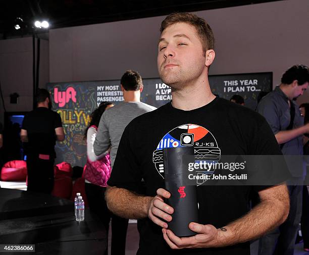 Lyft driver Peter Stoia attends the Lyft driver rally at Siren Studios on January 27, 2015 in Hollywood, California.