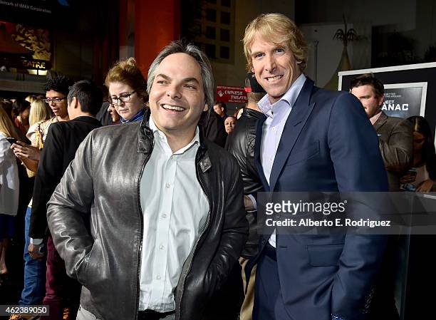 President of Paramount Film Group Adam Goodman and producer Michael Bay attend the premiere of Paramount Pictures' "Project Almanac" at TCL Chinese...