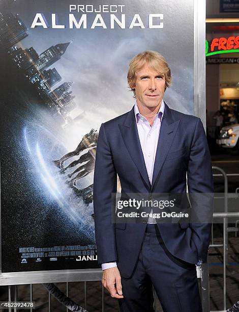 Director Michael Bay arrives at the Los Angeles premiere of "Project Almanac" at TCL Chinese Theatre on January 27, 2015 in Hollywood, California.