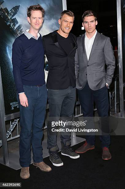 Actors Jeremy Howard, Alan Ritchson and Pete Ploszek attend the premiere of Paramount Pictures' "Project Almanac" at the TCL Chinese Theatre on...