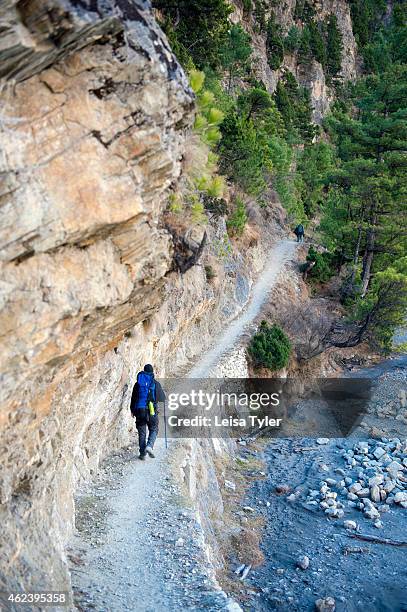 Hikers in the Kali Gandaki valley on the Annapurna Circuit. It's considered one of the most diverse trekking trails in the world; the Annapurna...