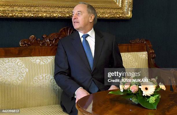 President of Latvia Andris Berzins is pictured as he meets the President of Finland at the Presidential Palace in Helsinki, Finland, on January 28,...