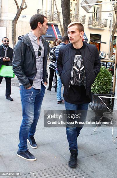 Atletico de Madrid football players Antoine Griezmann and Diego Godin are seen on January 27, 2015 in Madrid, Spain.
