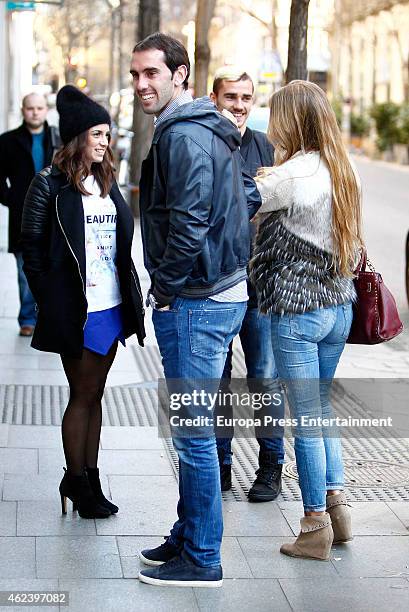 Atletico de Madrid football players Antoine Griezmann and Diego Godin are seen on January 27, 2015 in Madrid, Spain.