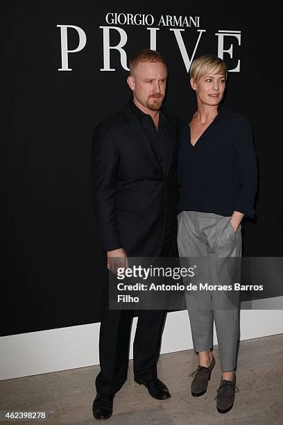 Ben Foster and Robin Wright arrive at the Giorgio Armani Prive show as part of Paris Fashion Week Haute-Couture Spring/Summer 2015 on January 27,...