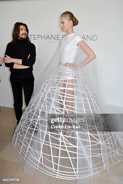 Stephane Rolland and the bride attend the Stephane Rolland Show as part of Paris Fashion Week Haute Couture Spring/Summer 2015 on January 27, 2015 in...