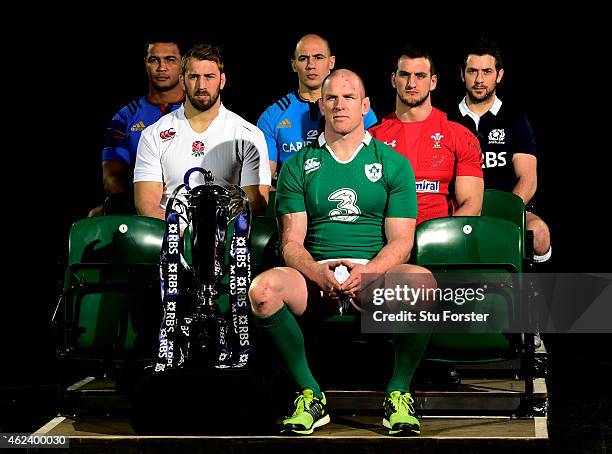 Thierry Dusautoir of France, Chris Robshaw of England, Sergio Parisse of Italy, Paul O'Connell of Ireland, Sam Warburton of Wales and Greig Laidlaw...