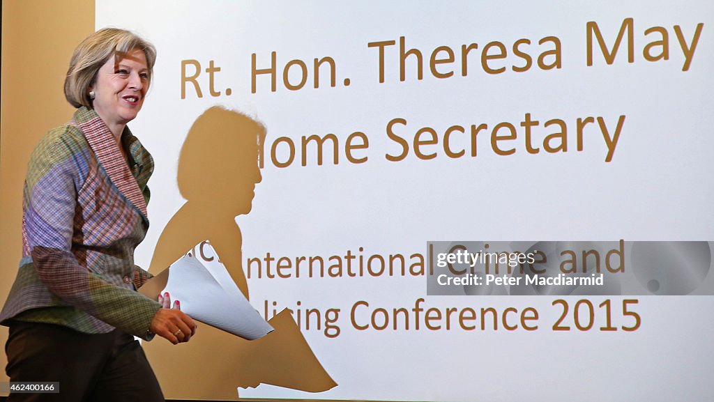 Home Secretary Theresa May Delivers A Speech To International Police And Crime Conference