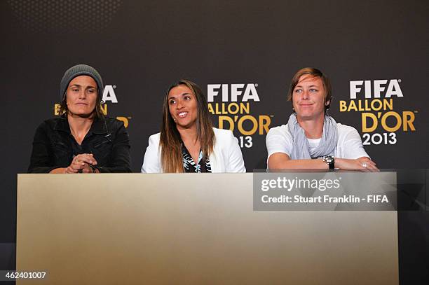 Women's World Player of the Year nominees Nadine Angerer of Germany and Brisbane Roar, Marta Vieira da Silva of Brazil and Tyreso FF and Abby Wambach...