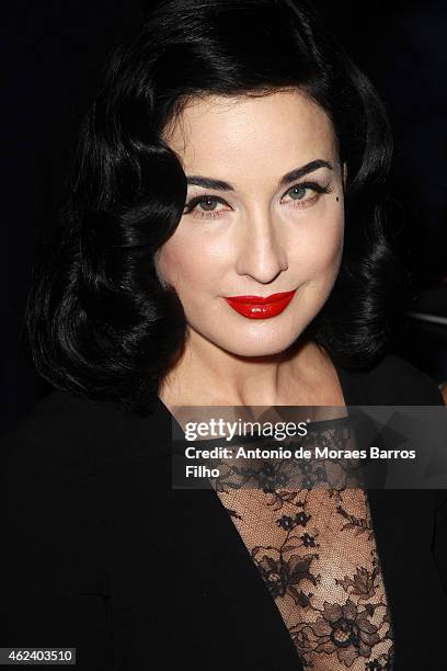 Dita Von Teese attends the Elie Saab show as part of Paris Fashion Week Haute Couture Spring/Summer 2015 on January 28, 2015 in Paris, France.