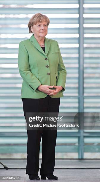 German Chancellor Angela Merkel attends a reception for members of German Carnival Clubs in the Chancellery on January 28, 2015 in Berlin, Germany.