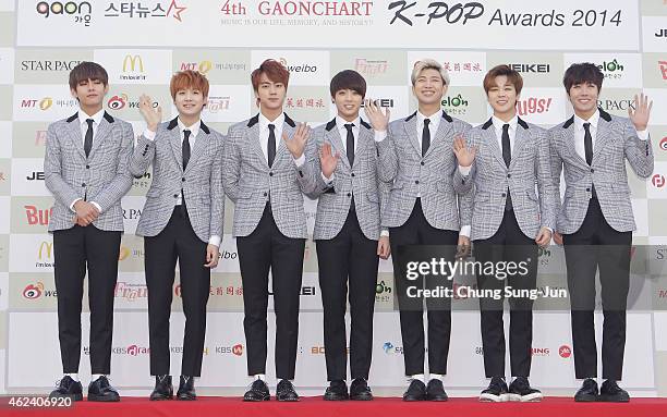 Arrive for the 4th Gaon Chart K-POP Awards at the Olympic Park on January 28, 2015 in Seoul, South Korea.