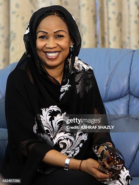 Hinda Deby, one of the wives of the President of Chad Idriss Deby Itno is seen upon their arrival for an official visit in Khartoum on January 28,...