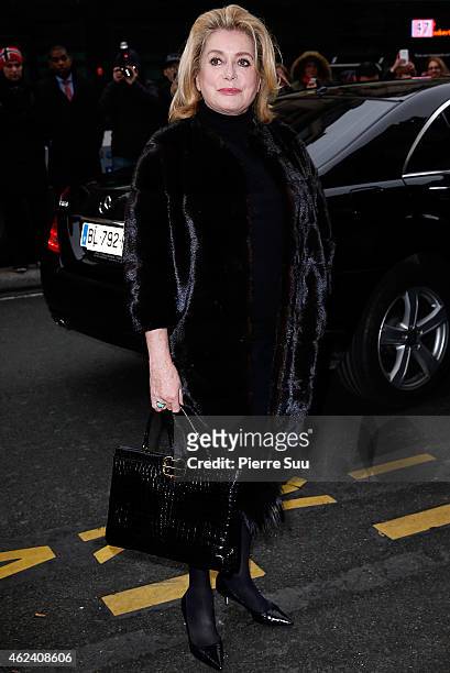 Catherine Deneuve attends the Jean Paul Gaultier show as part of Paris Fashion Week Haute Couture Spring/Summer 2015 on January 28, 2015 in Paris,...