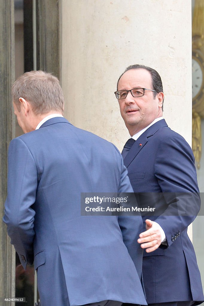 French President Francois Hollande Receives Donald Tusk At Elysee Palace
