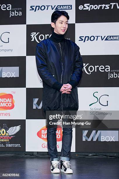 Jo Kwon of South Korean boy band 2AM attends the photocall for the Tekken7 20th Anniversary at W Tower on January 28, 2015 in Seoul, South Korea.