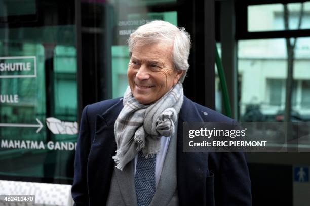 Of French industrial group Bollore, Vincent Bollore, arrives to hold a press conference on Autolib, a French electric car pick-up service, and...
