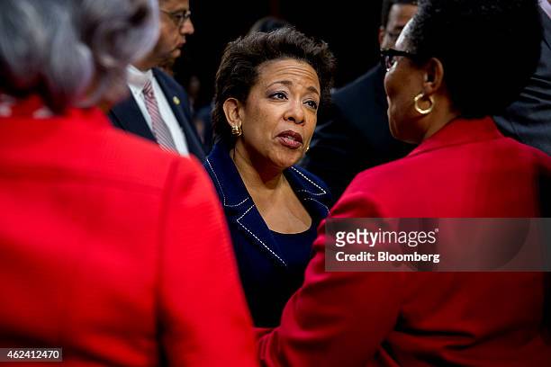 Loretta Lynch, Brooklyn prosecutor and nominee to replace U.S. Attorney General Eric Holder, center, speaks to women of the Delta Sigma Theta...