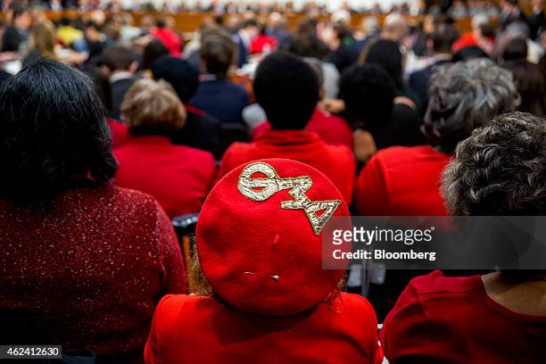 Women of the Delta Sigma Theta sorority, in red, listen during a Senate Judiciary Committee nomination hearing for Loretta Lynch, Brooklyn prosecutor...