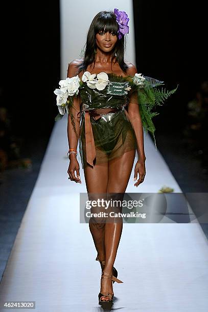 Naomi Campbell walks the runway at the Jean Paul Gaultier Spring Summer 2015 fashion show during Paris Haute Couture Fashion Week on January 28, 2015...