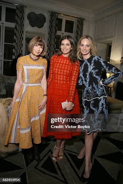 Anna Wintour, Dasha Zhukova and Lauren Santo Domingo attend the party for Dasha Zhukova' cover for Wall Street Journal on January 27, 2015 in Paris,...