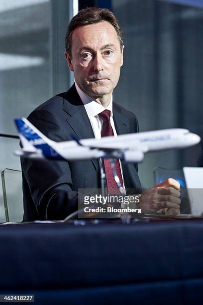 Fabrice Bregier, chief executive officer of Airbus SAS, pauses during the annual news conference at the company's headquarters in Toulouse, France,...