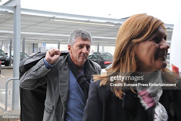 Leo Messi's parents Jorge Messi and Celia Cuccittini are seen at airport to travel to Zurich to attend Golden Ball Gala on January 13, 2014 in...
