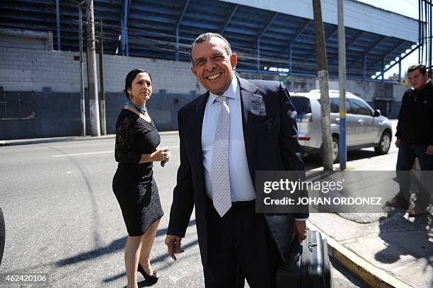 Former Honduran president and deputy of the Central American Parliament Porfirio Lobo leaves the Parlacen building after a meeting, in Guatemala City...