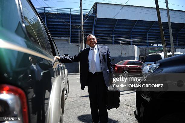 Former Honduran president and deputy of the Central American Parliament Porfirio Lobo leaves the Parlacen building after a meeting, in Guatemala City...