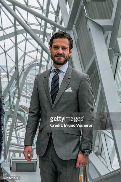 Prince Carl Philip of Sweden,visits the Lyon's Confluences Museum, science centre and anthropology museum. On January 28, 2015 in Lyon, France.