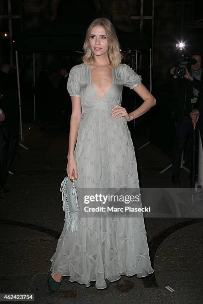 Elena Perminova arrives to attend the Valentino show as part of Paris Fashion Week Haute Couture Spring/Summer 2015 on January 28, 2015 in Paris,...