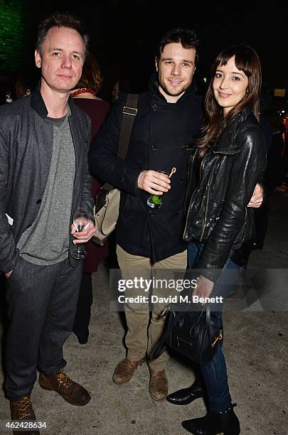 Jamie Ballard, Rupert Evans and guest attend an after party following the Gala Performance of "The Ruling Class" at The Bankside Vaults on January...