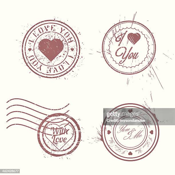 romantic postage stamps collection - postcard background stock illustrations