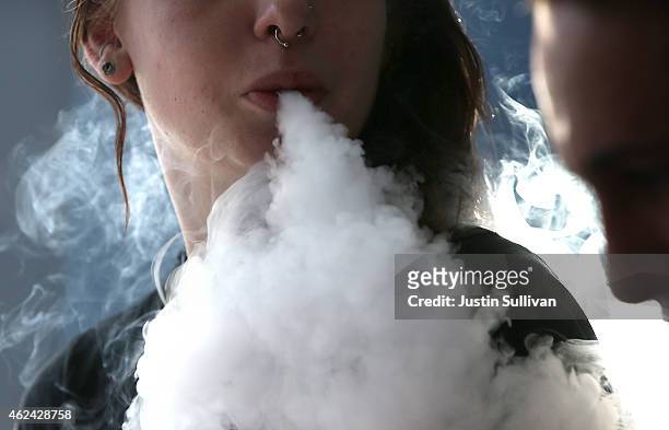 Rhiannon Griffith-Bowman smokes an E-Cigarette at Digital Ciggz on January 28, 2015 in San Rafael, California. The California Department of Public...