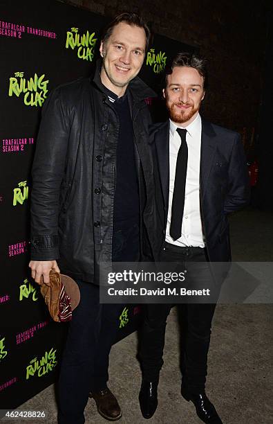 David Morrissey and James McAvoy attend an after party following the Gala Performance of "The Ruling Class" at The Bankside Vaults on January 28,...