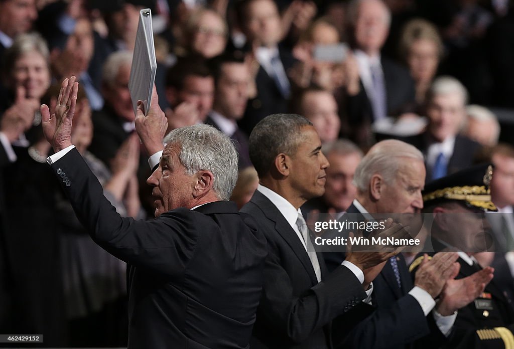 President Obama Attends Armed Forces Farewell Tribute To Defense Secretary Chuck Hagel