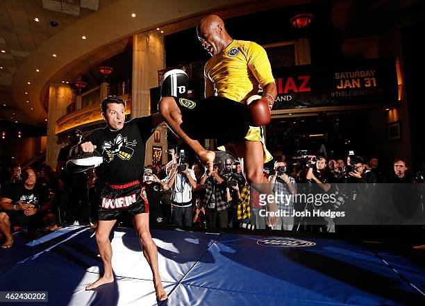 Former UFC middleweight champion Anderson Silva holds an open training session for fans and media at the MGM Grand Hotel/Casino on January 28, 2015...