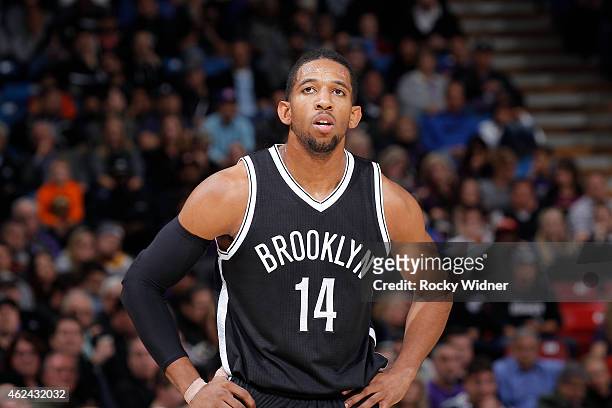 Darius Morris of the Brooklyn Nets looks on during the game against the Sacramento Kings on January 21, 2015 at Sleep Train Arena in Sacramento,...