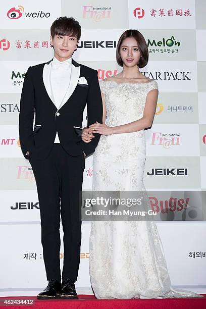 Leeteuk of South Korean boy band Super Junior and Lee Hye-Ri of South Korean girl group Girl's Day attend the 4th Gaon Chart K-Pop Awards on January...